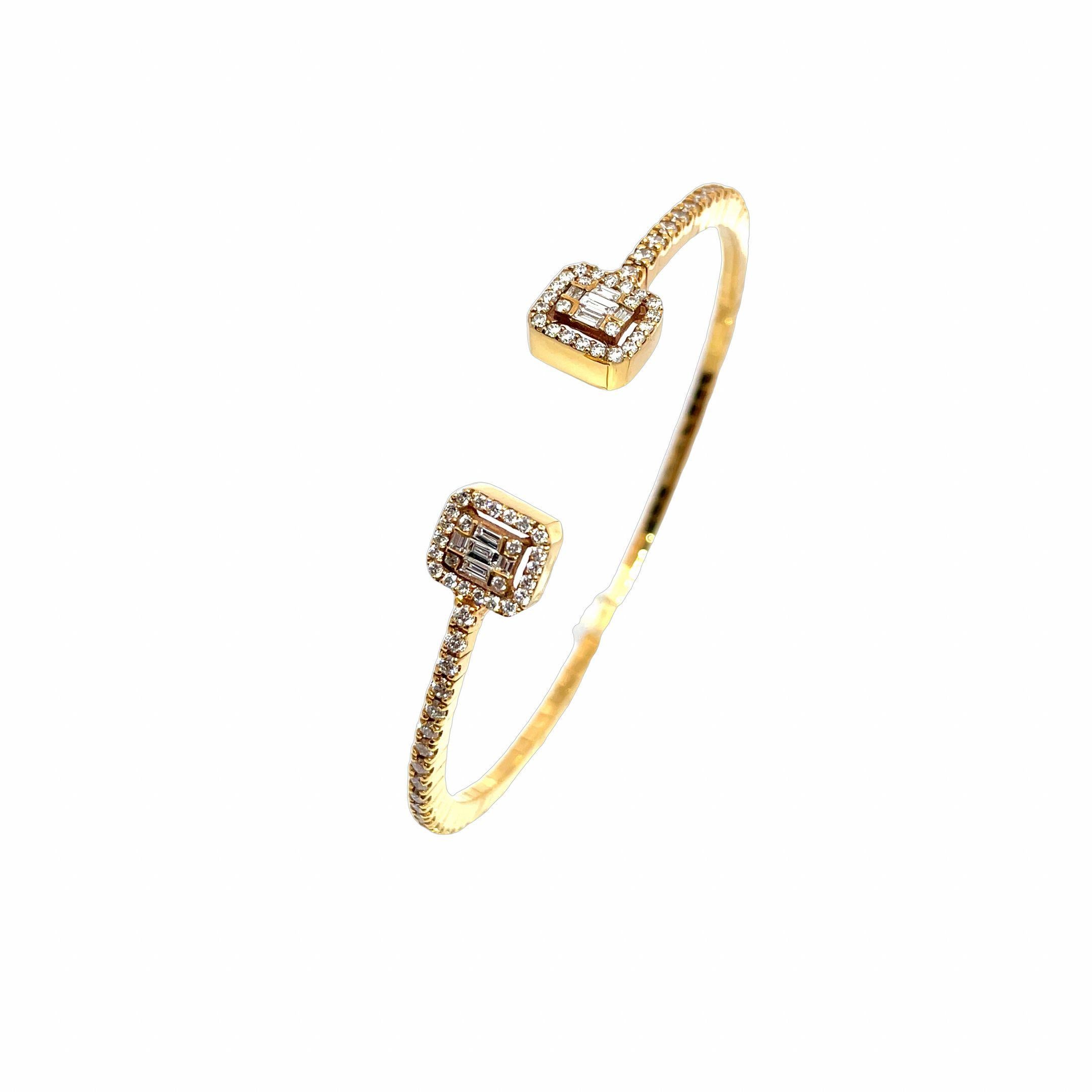 Taglio baguette Bracciale con diamanti a raggiera incastonati a illusione in oro rosa 18 carati in vendita