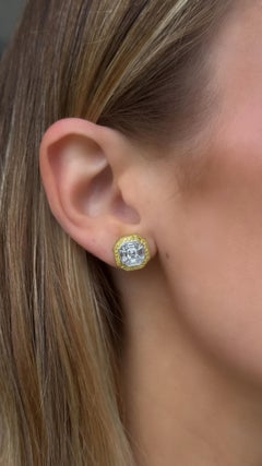 Illusion Set Yellow and White Diamond Stud Earrings