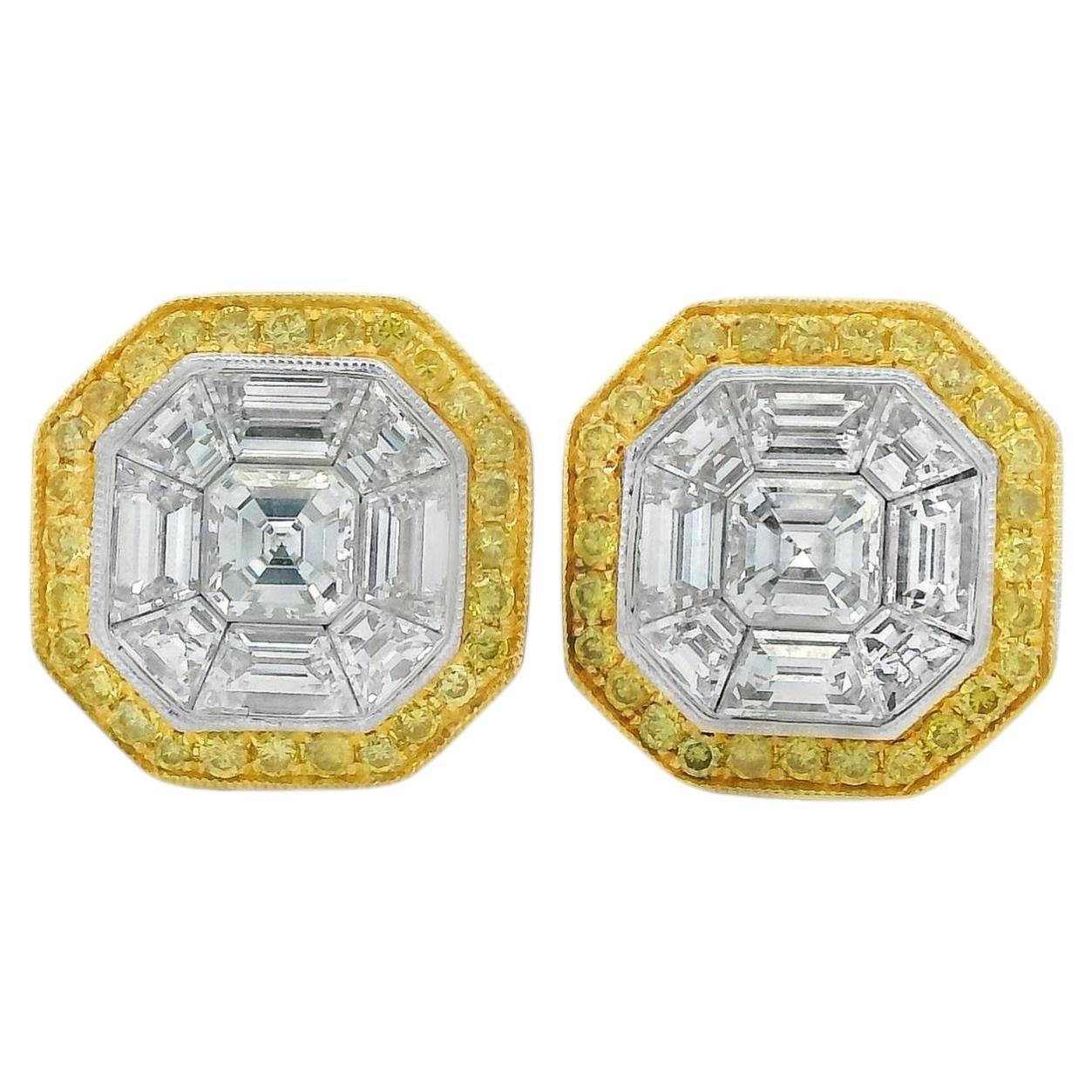Pendientes de diamantes amarillos y blancos en engaste ilusión
