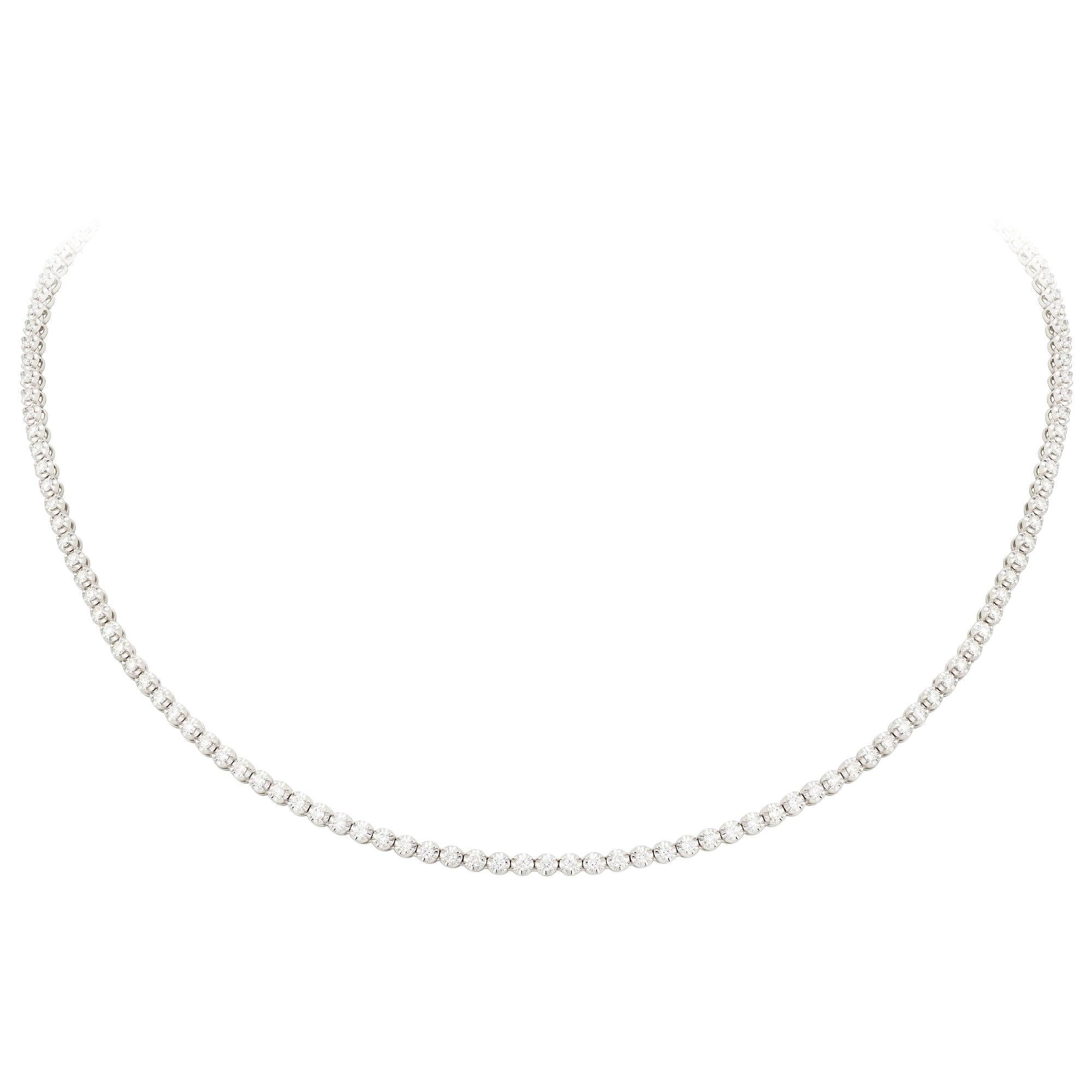 Illusion Setting Classic Diamond Necklace 18k White Gold for Her For Sale