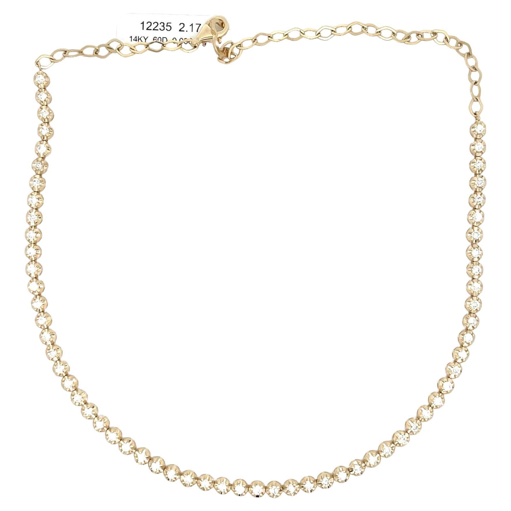 Illusion Setting Diamond Choker Necklace 2.13 Carats 14 Karat Yellow Gold