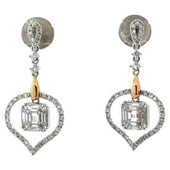 Orecchino a goccia con diamante 1,02 Cushion Illusion Setting in oro bianco e rosa 18 K