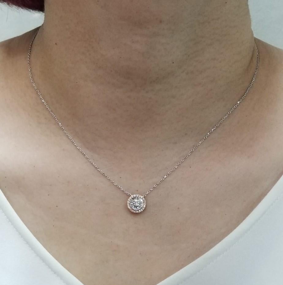 Contemporary Illusion Setting Diamond Necklace in 18 Karat White and Rose Gold For Sale