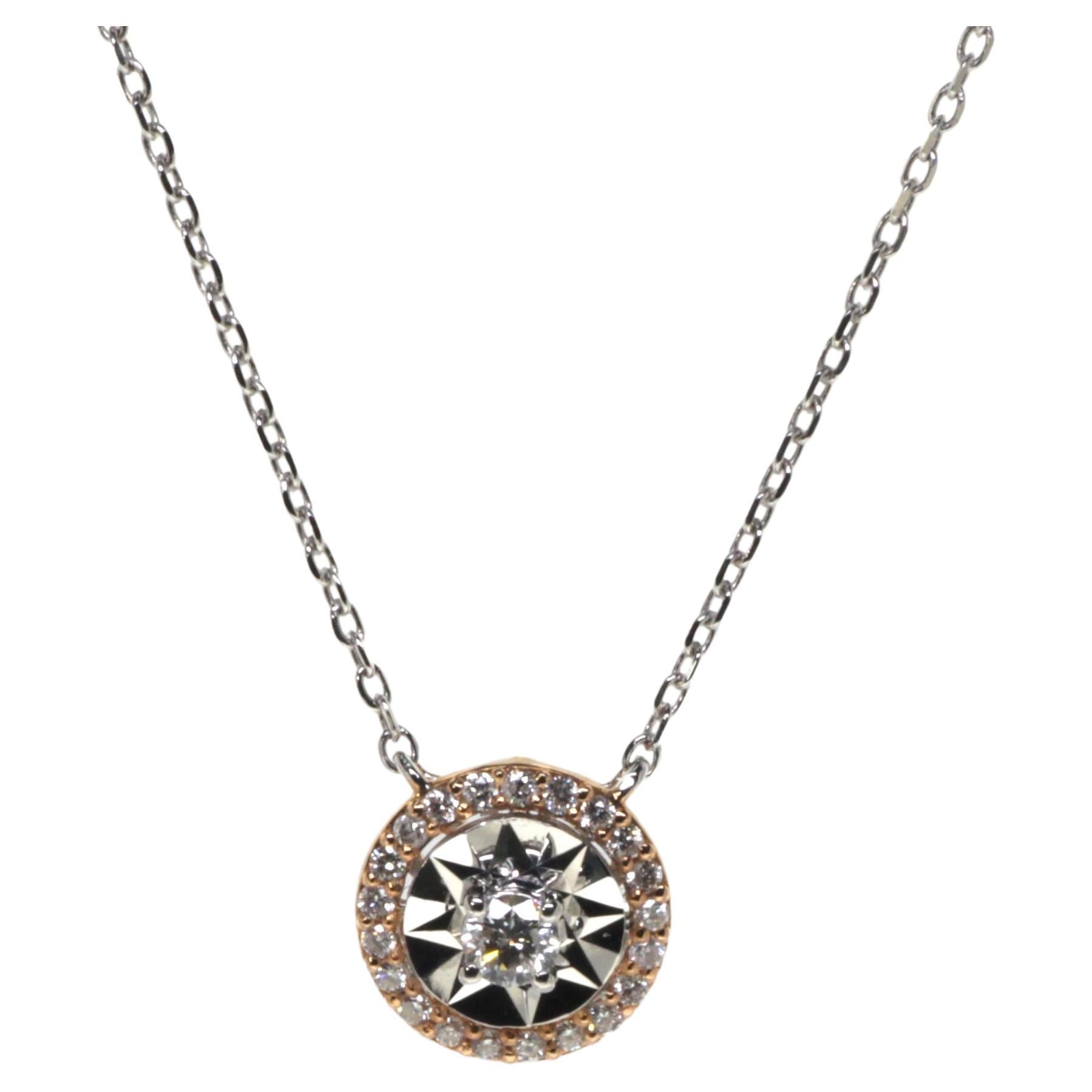 Illusion Setting Diamond Necklace in 18 Karat White and Rose Gold