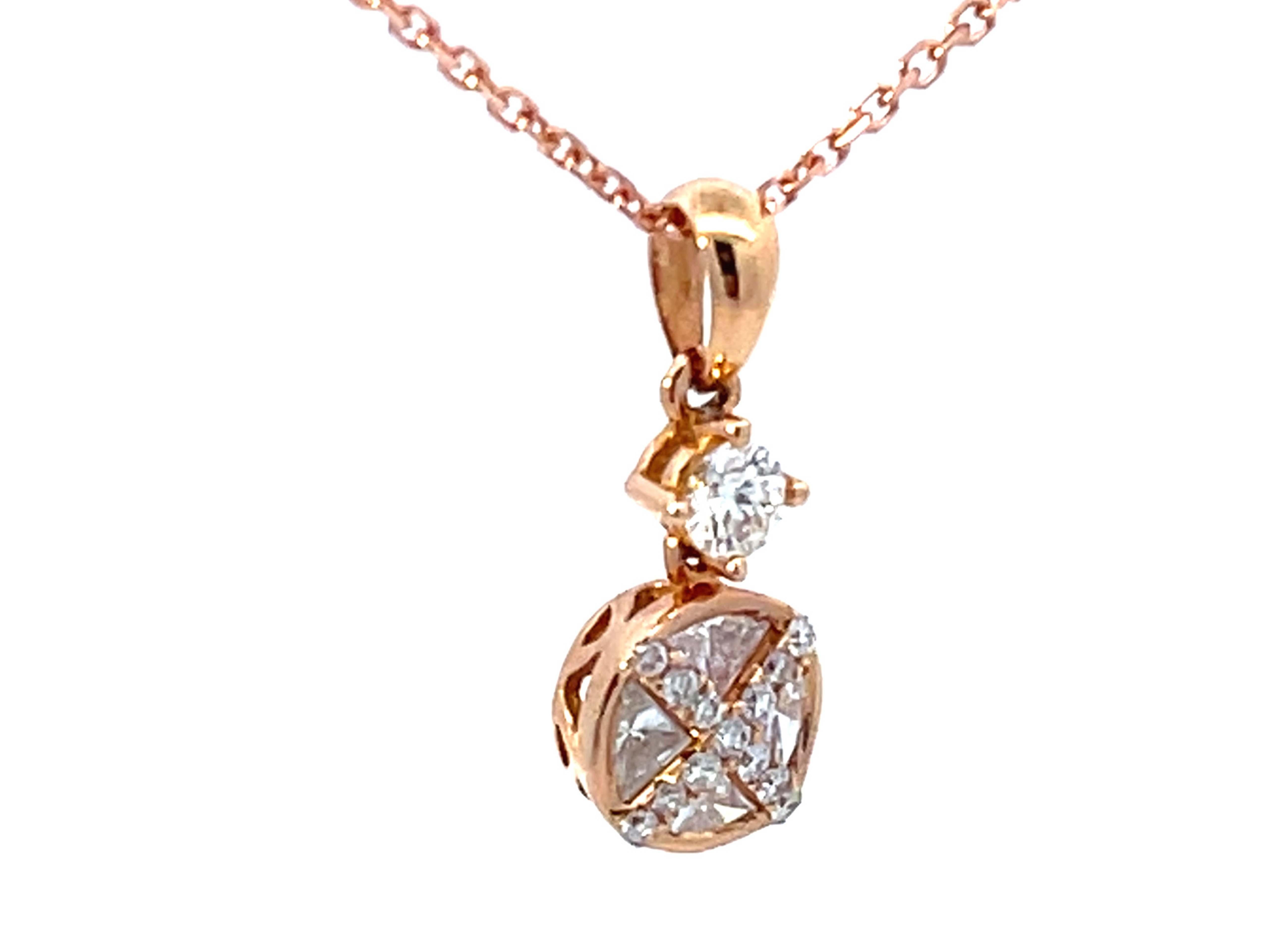 Modern Illusion Setting Diamond Pendant in 18k Rose Gold For Sale