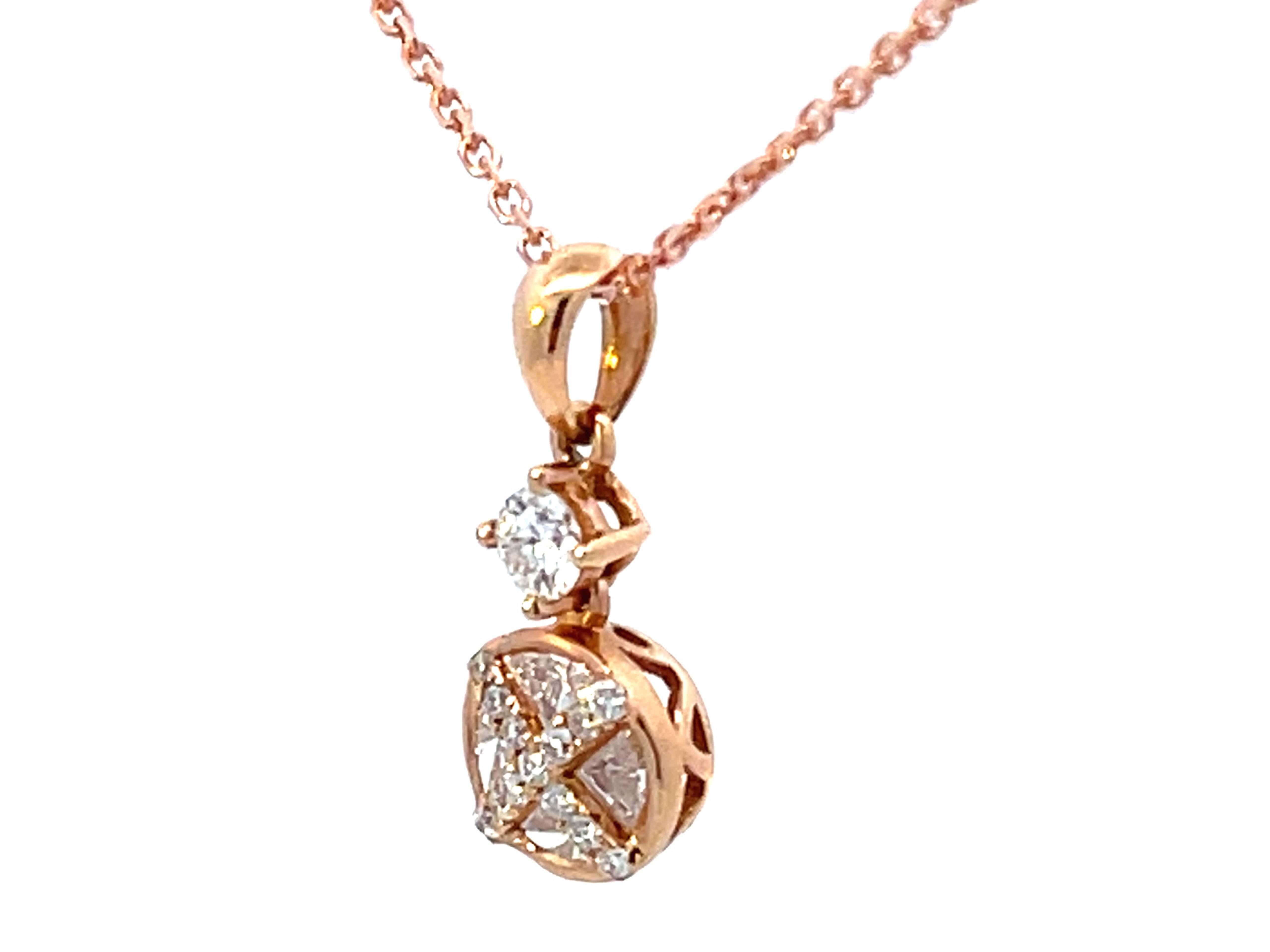 Taille brillant Pendentif en or rose 18 carats avec diamants à monture illusion en vente