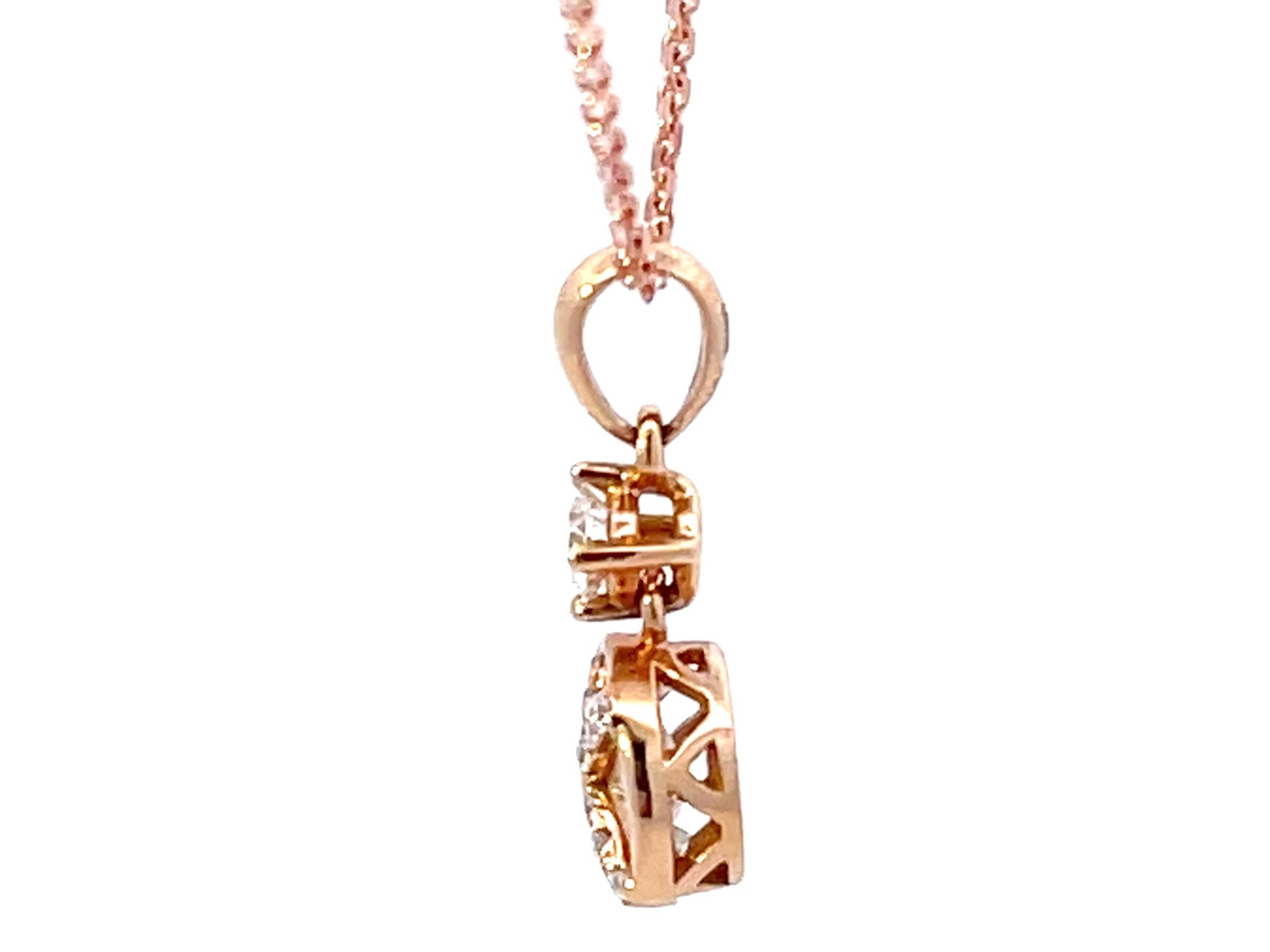 Illusion Setting Diamond Pendant in 18k Rose Gold In Excellent Condition For Sale In Honolulu, HI