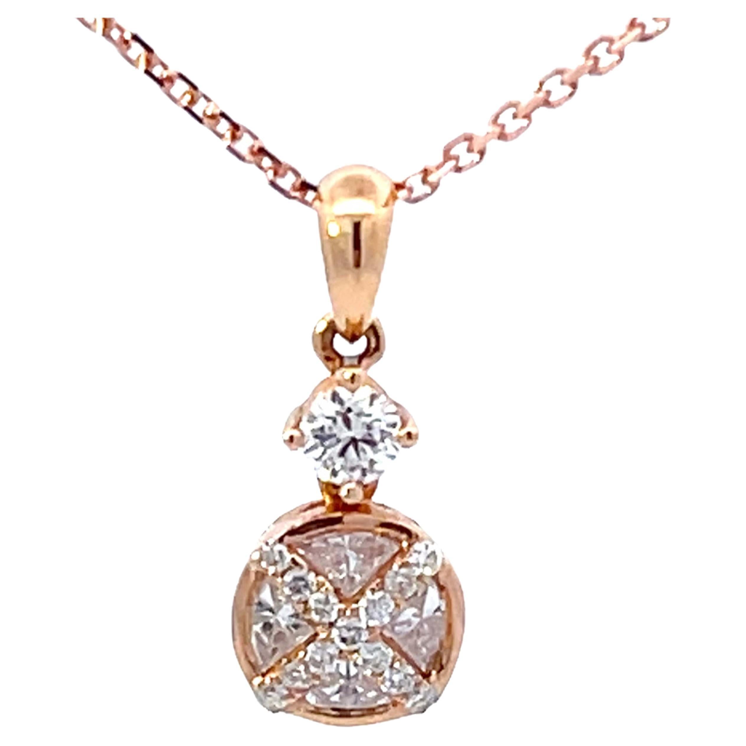 Illusion Setting Diamond Pendant in 18k Rose Gold For Sale