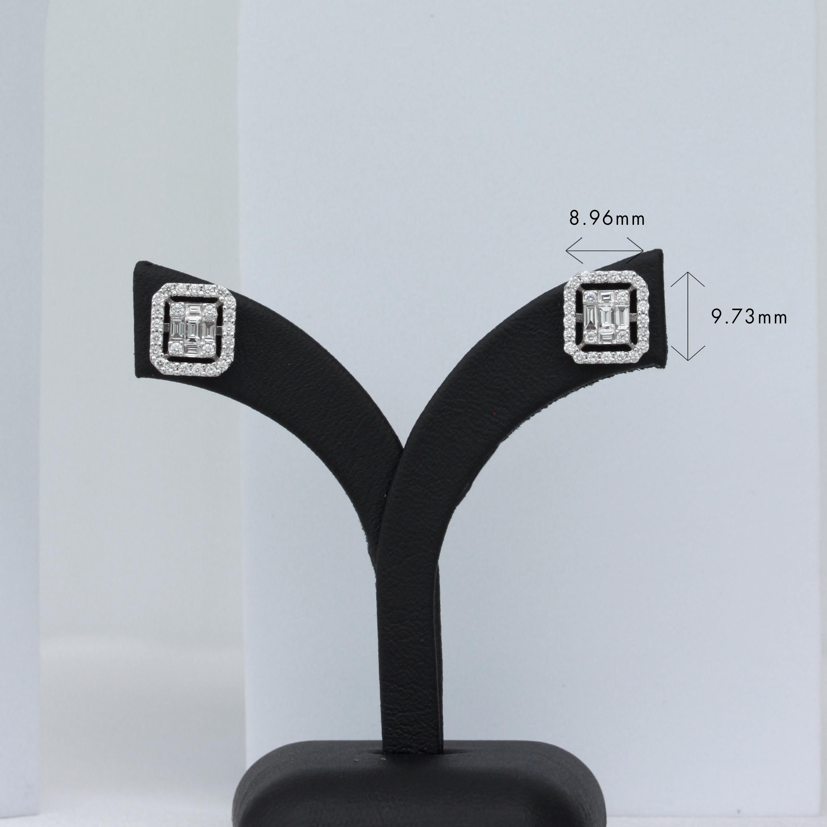 Illusion- Fassung Diamant-Ohrstecker für den täglichen Gebrauch und schimmerndes Aussehen aus 18 Karat Gold (Gemischter Schliff)