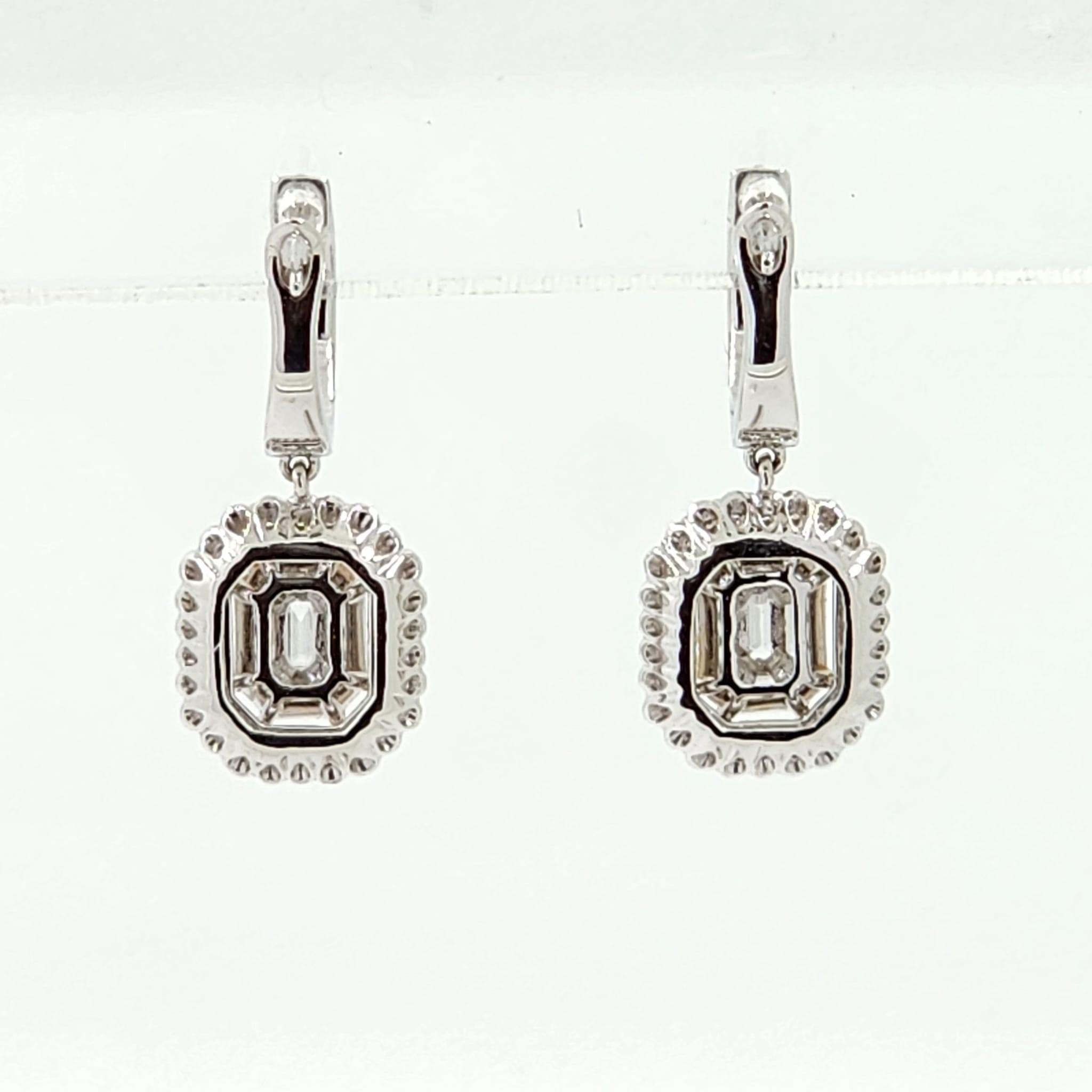 Contemporary Illusion Setting Diamonds Drop Earrings in 18 Karat White Gold For Sale