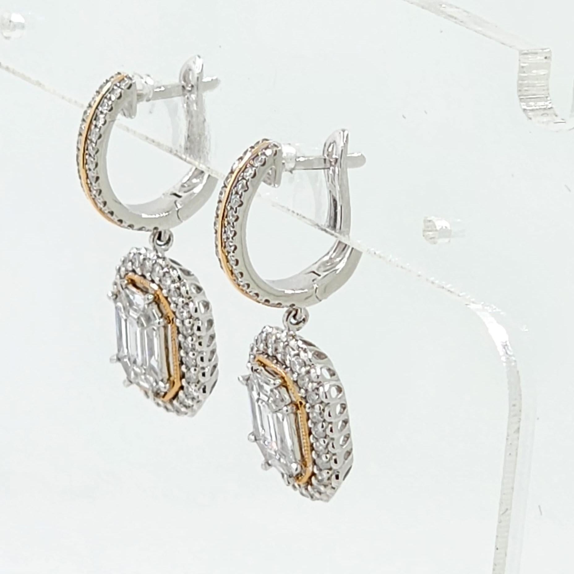 Mixed Cut Illusion Setting Diamonds Drop Earrings in 18 Karat White Gold For Sale