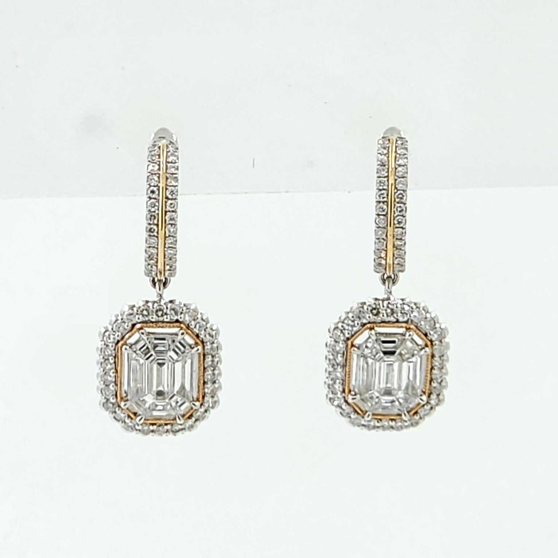 Illusion Setting Diamonds Drop Earrings in 18 Karat White Gold In New Condition For Sale In Hong Kong, HK