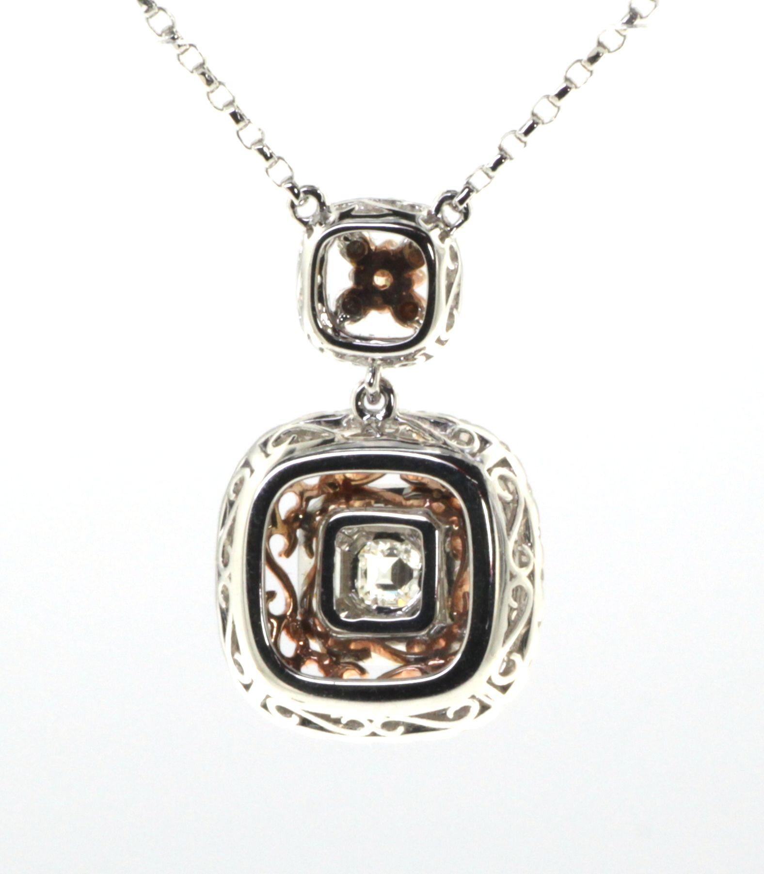 Contemporary Illusion Setting Diamonds Pendant in 18K Rose and White Gold For Sale