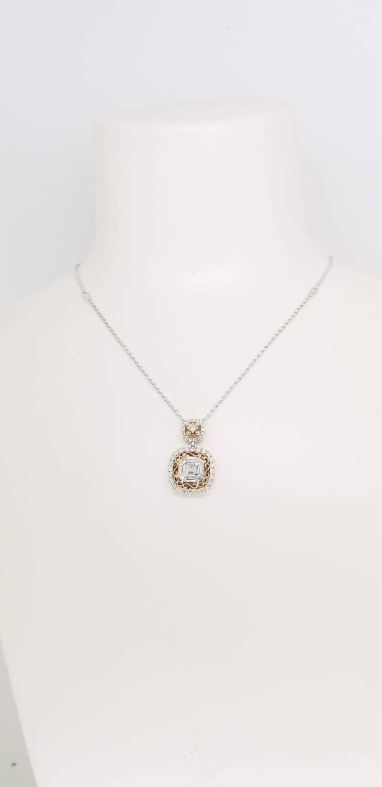 Mixed Cut Illusion Setting Diamonds Pendant in 18K Rose and White Gold For Sale