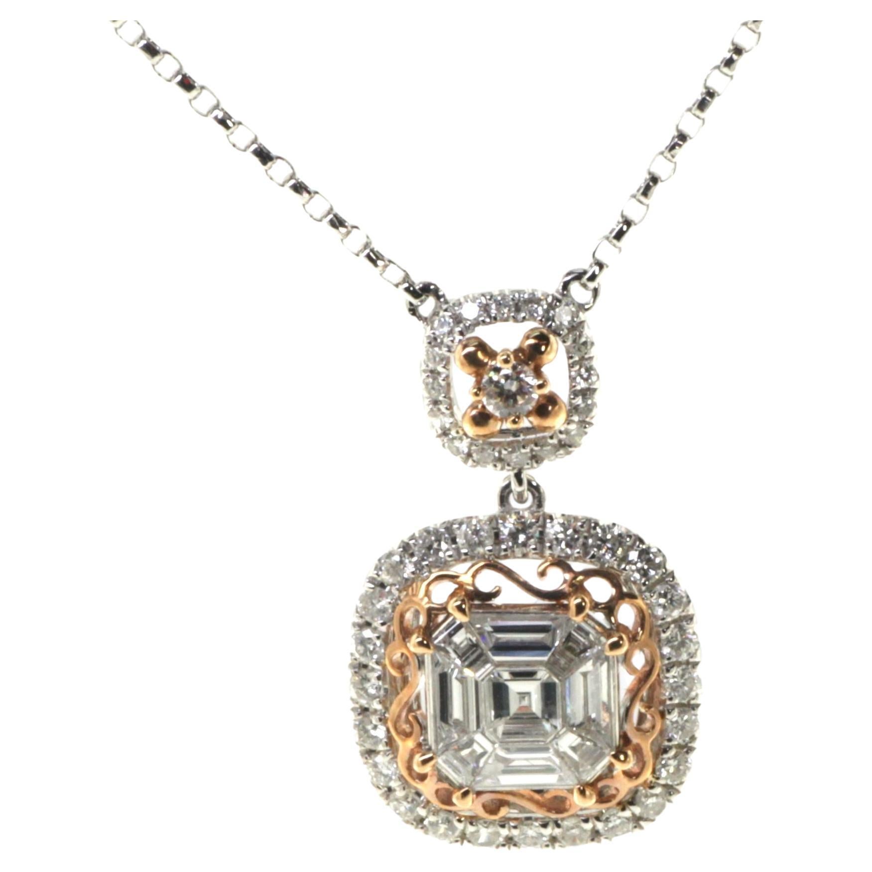 Illusion Setting Diamonds Pendant in 18K Rose and White Gold For Sale