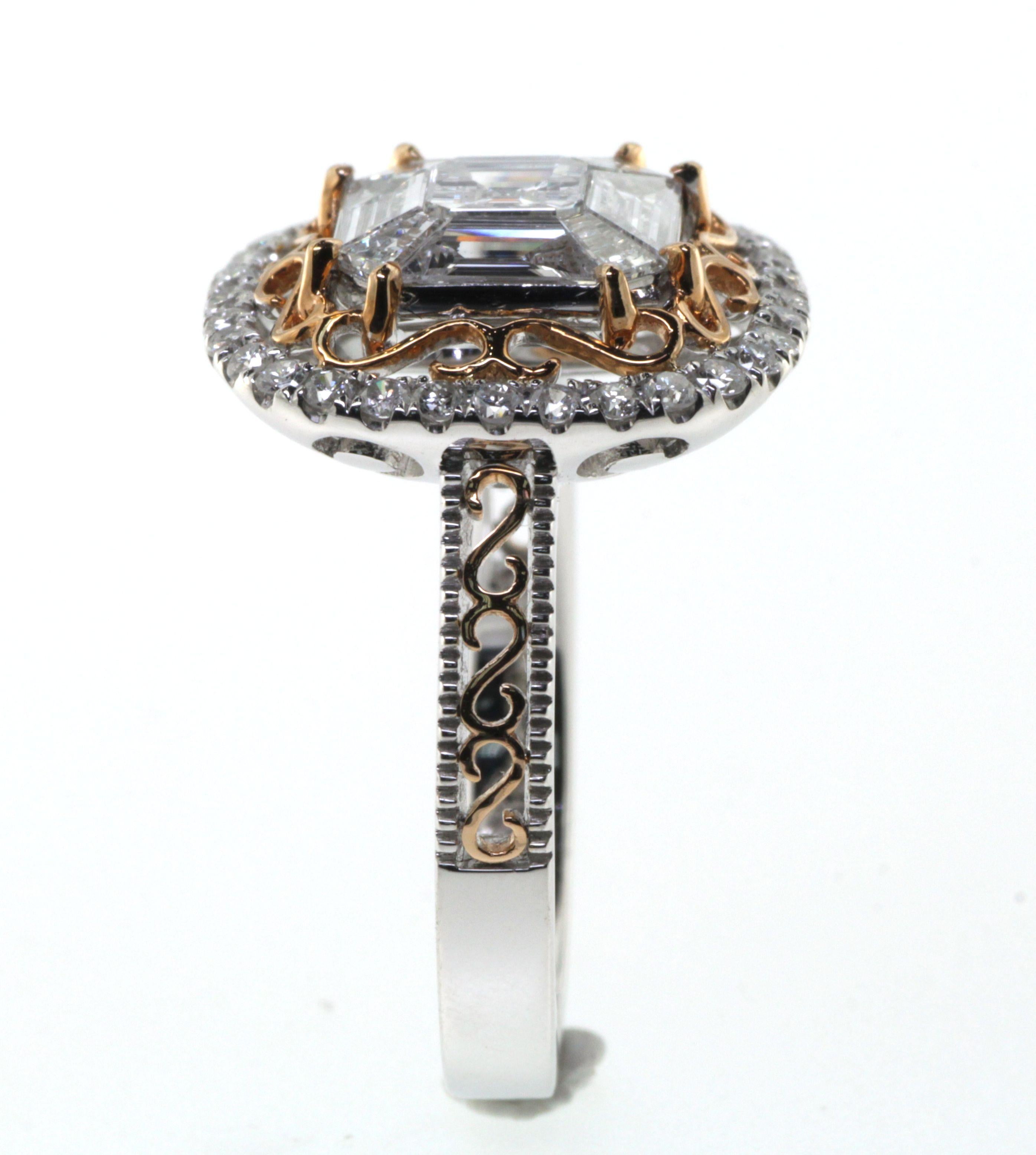 Modernist Illusion Setting Diamonds Ring in 18 Karat White and Rose Gold For Sale