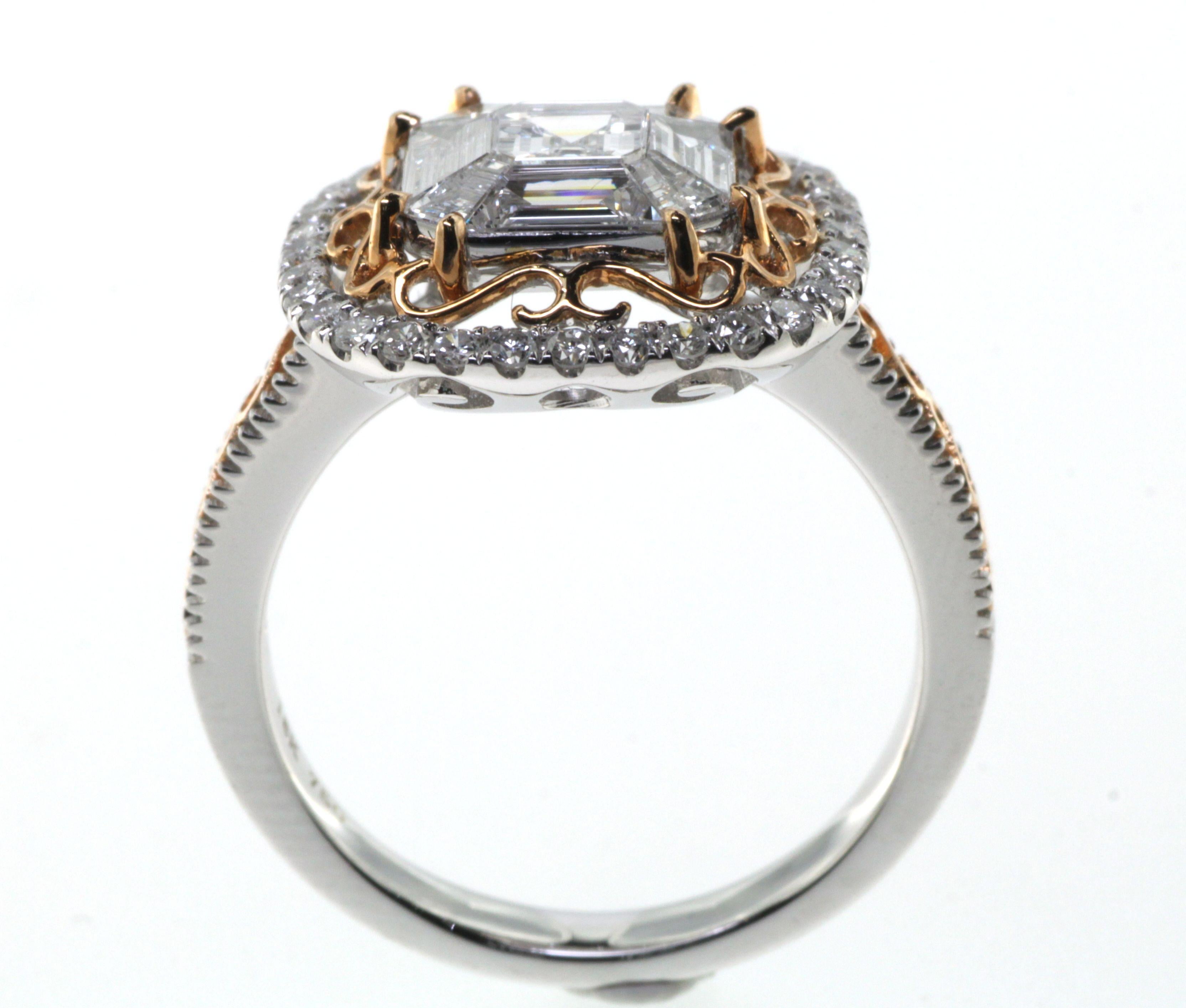 Brilliant Cut Illusion Setting Diamonds Ring in 18 Karat White and Rose Gold For Sale
