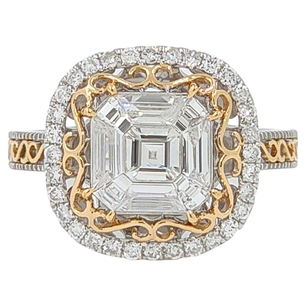 Illusion Setting Diamonds Ring in 18 Karat White and Rose Gold For Sale