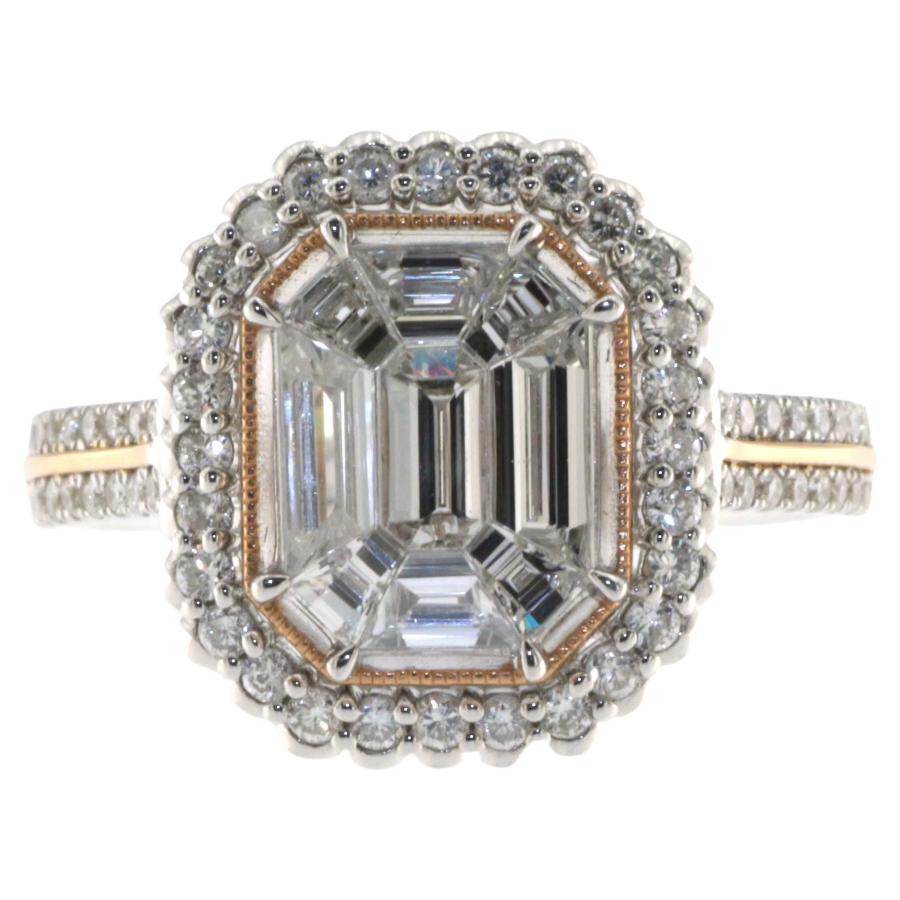 1.44Ct Illusion Setting Diamonds Ring in 18 Karat White and Rose Gold For Sale