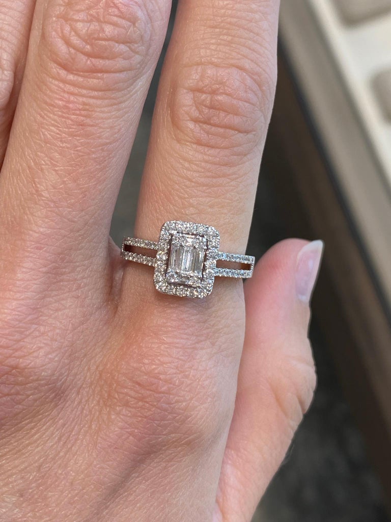 Illusion Style Diamond Double Shank Engagement Ring For Sale at 1stDibs