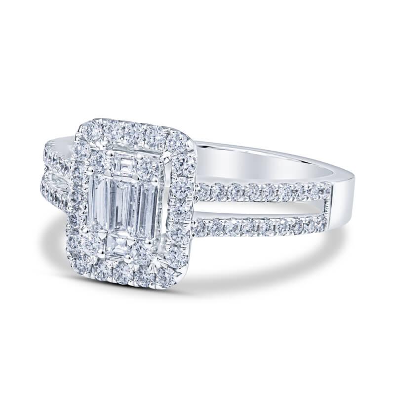 Verlobungsring im Illusion-Stil mit Diamant im doppelten Schaft (Baguetteschliff) im Angebot