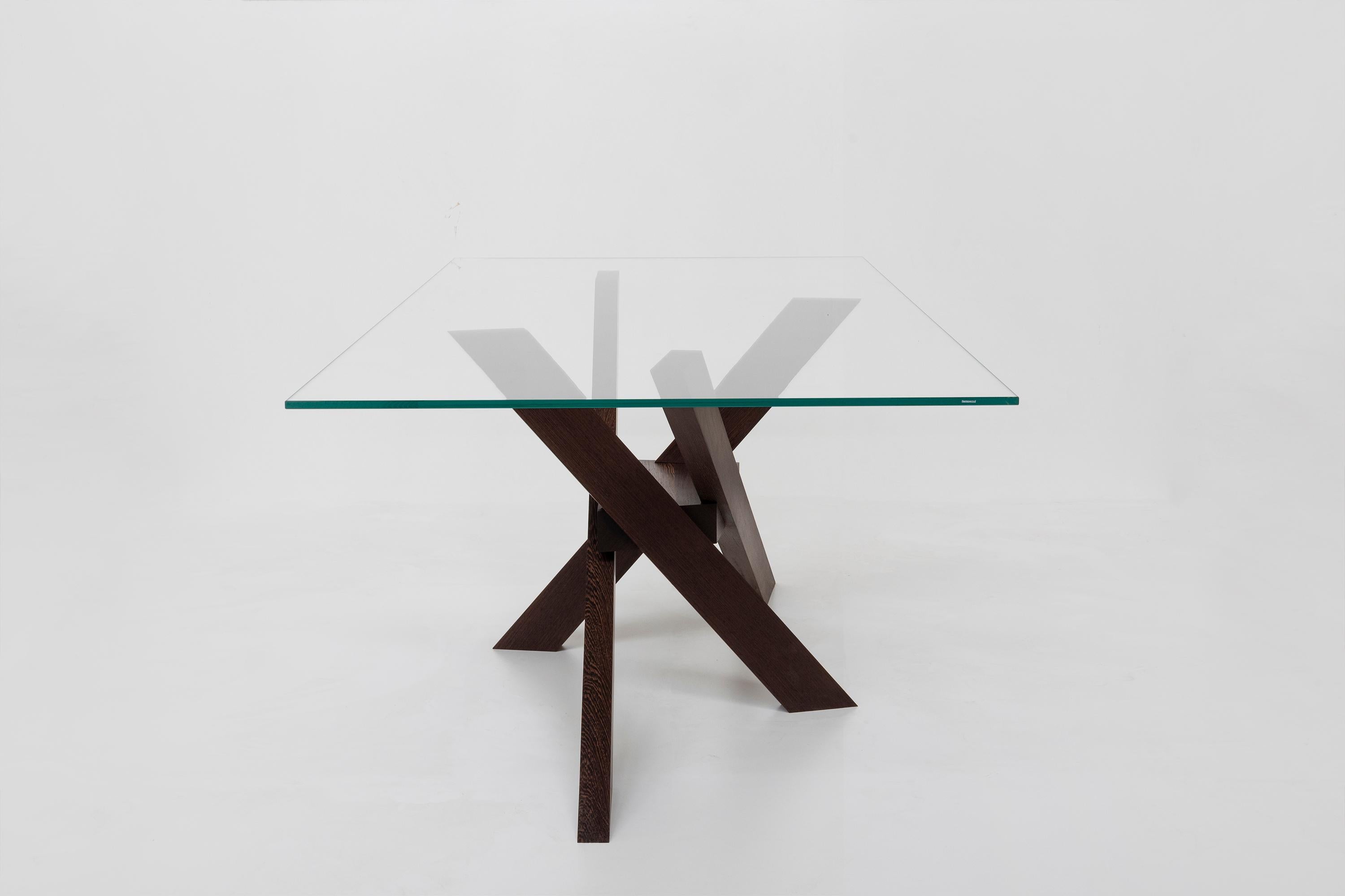 Italian Illusion Table with legs in wenge solid wood and glass top by Studio F For Sale