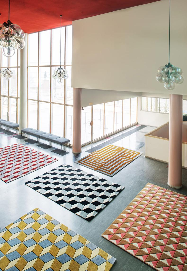 Moderne Tapis en laine Illusion Blue Sandstone en vente