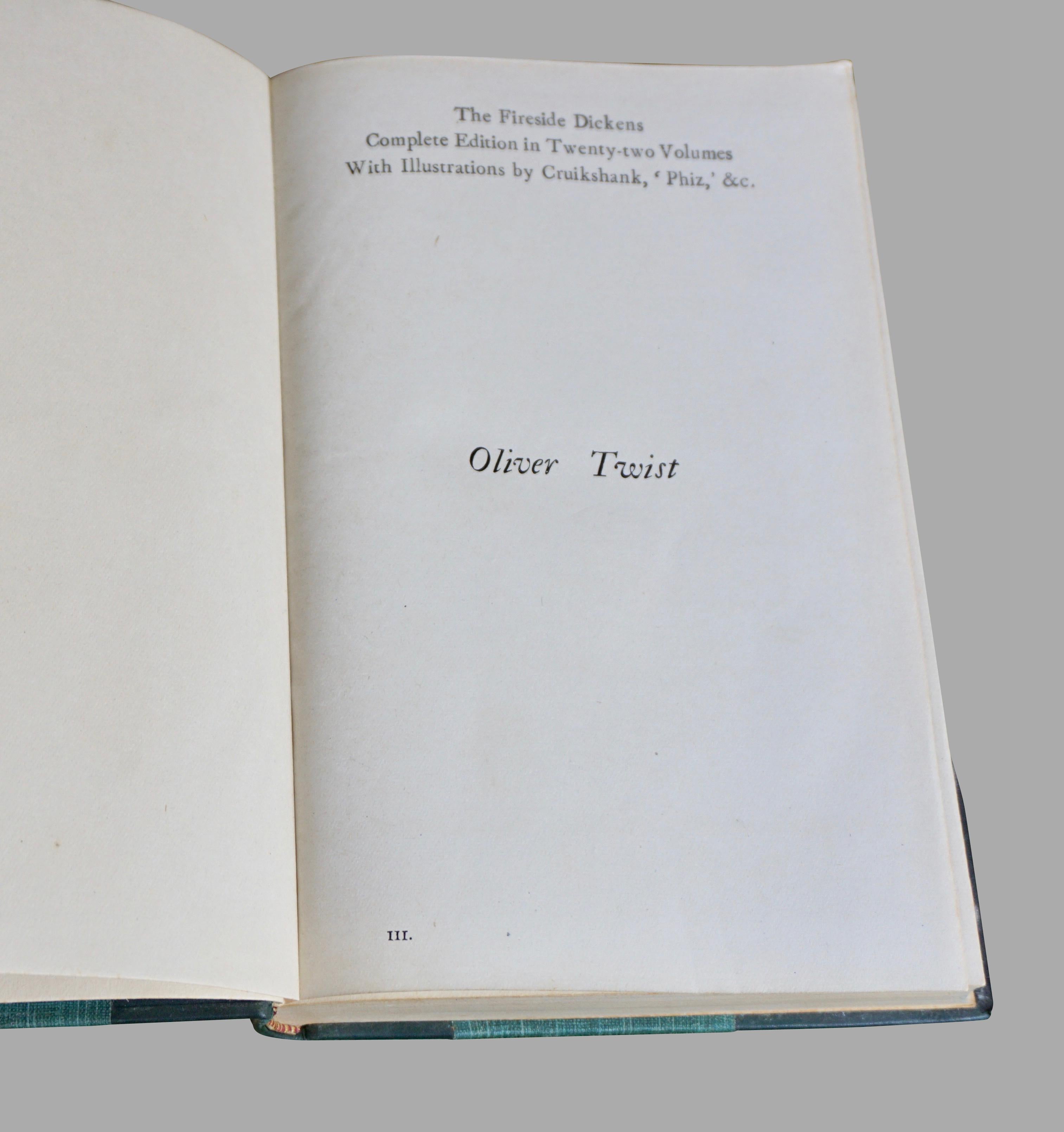 The illustrated works of Charles Dickens bound in 3/4 calf and cloth with gilt lettered spines, London published by Chapman & Hall Ltd. and Humphrey Milford. No date. Marbleized endpapers with bookplates of former owner. All the major novels are