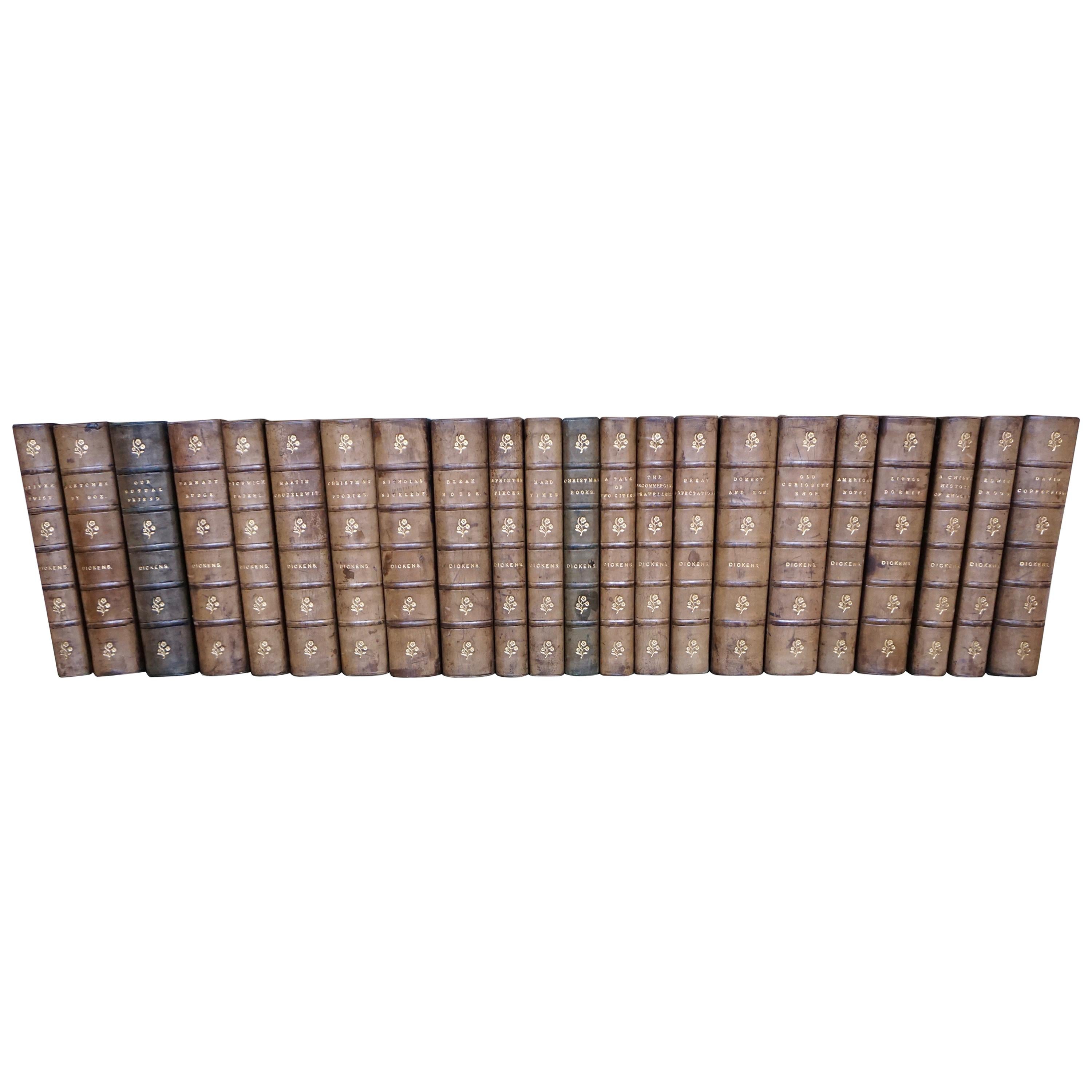 Illustrated Leather Bound Set of the Works of Charles Dickens in 22 Volumes