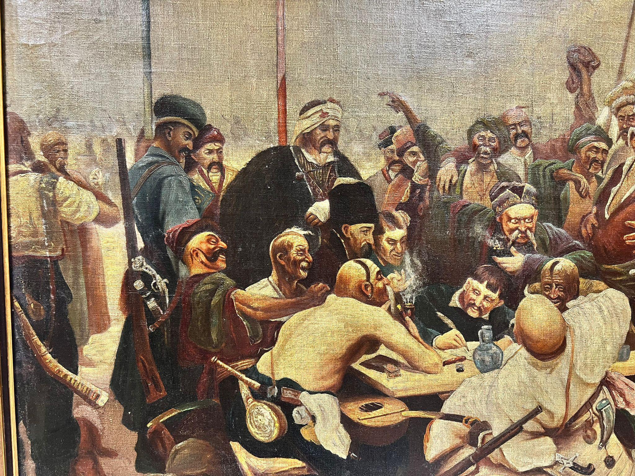 Zaporozhian Cossacks Write to the Sultan of Turkey Huge 1950's Oil Painting For Sale 1