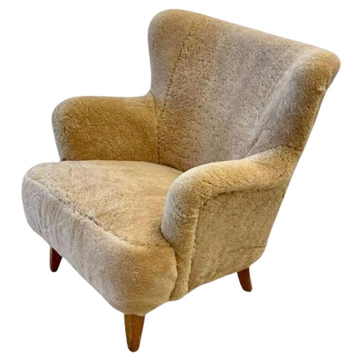 Ilmari Lappalainen, Asko, Finnish Mid-Century Modern, Lounge Chair, Shearling For Sale