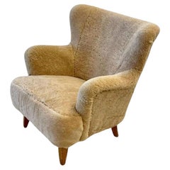 Vintage Ilmari Lappalainen, Asko, Finnish Mid-Century Modern, Lounge Chair, Shearling