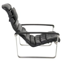 Ilmari Lappalainen Black Leather Pulkka low lounge Chair