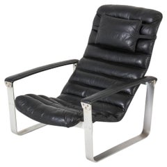 Ilmari Lappalainen Black Leather Pulkka low lounge Chair