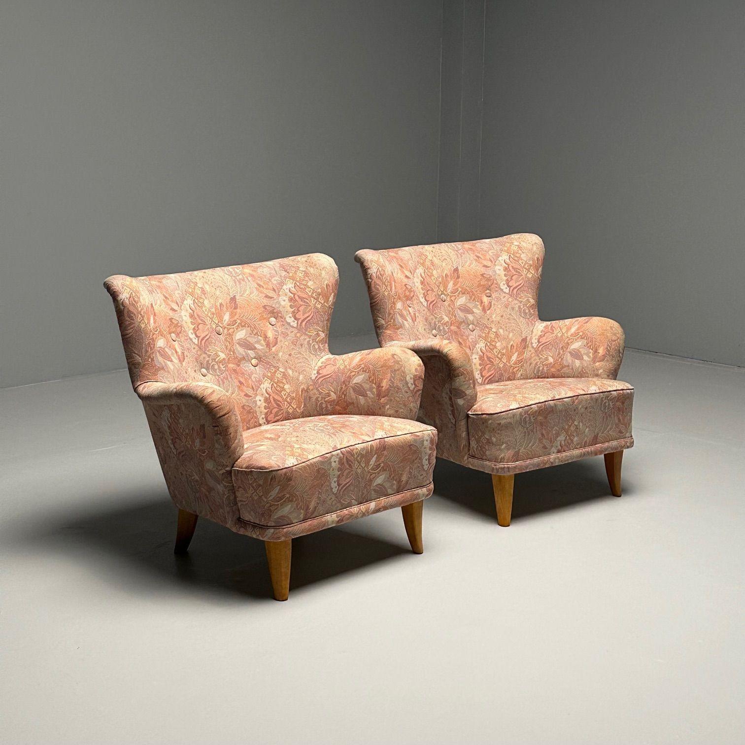 Ilmari Lappalainen, Finnish Mid-Century Modern, Lounge Chairs, Floral Fabric For Sale 1