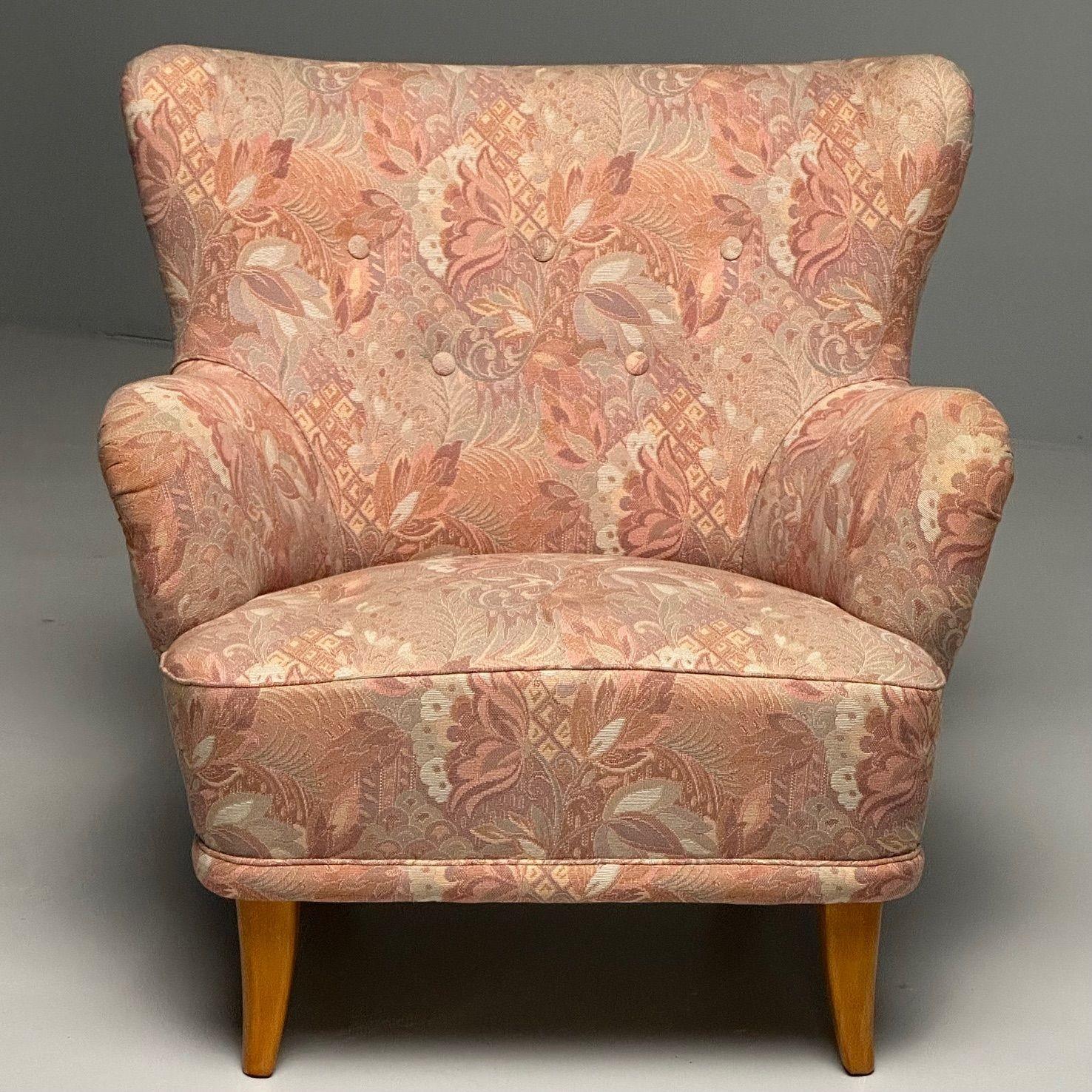 Ilmari Lappalainen, Finnish Mid-Century Modern, Lounge Chairs, Floral Fabric For Sale 2