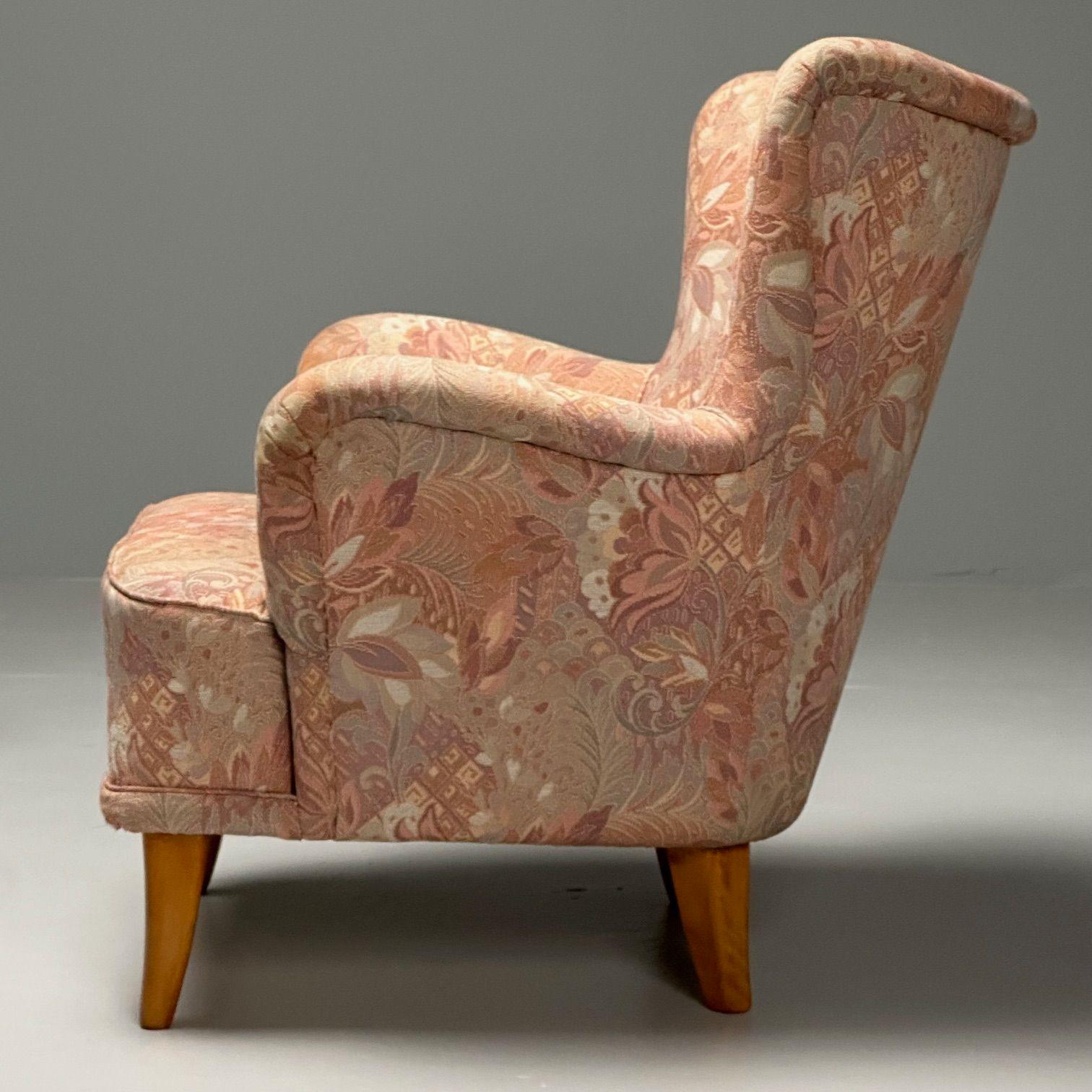 Ilmari Lappalainen, finlandais moderne du milieu du siècle dernier, fauteuils de salon, tissu floral en vente 1