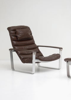 Ilmari Lappalainen for Asko, 1960s, Aluminum Base Lounge Chair & Ottoman