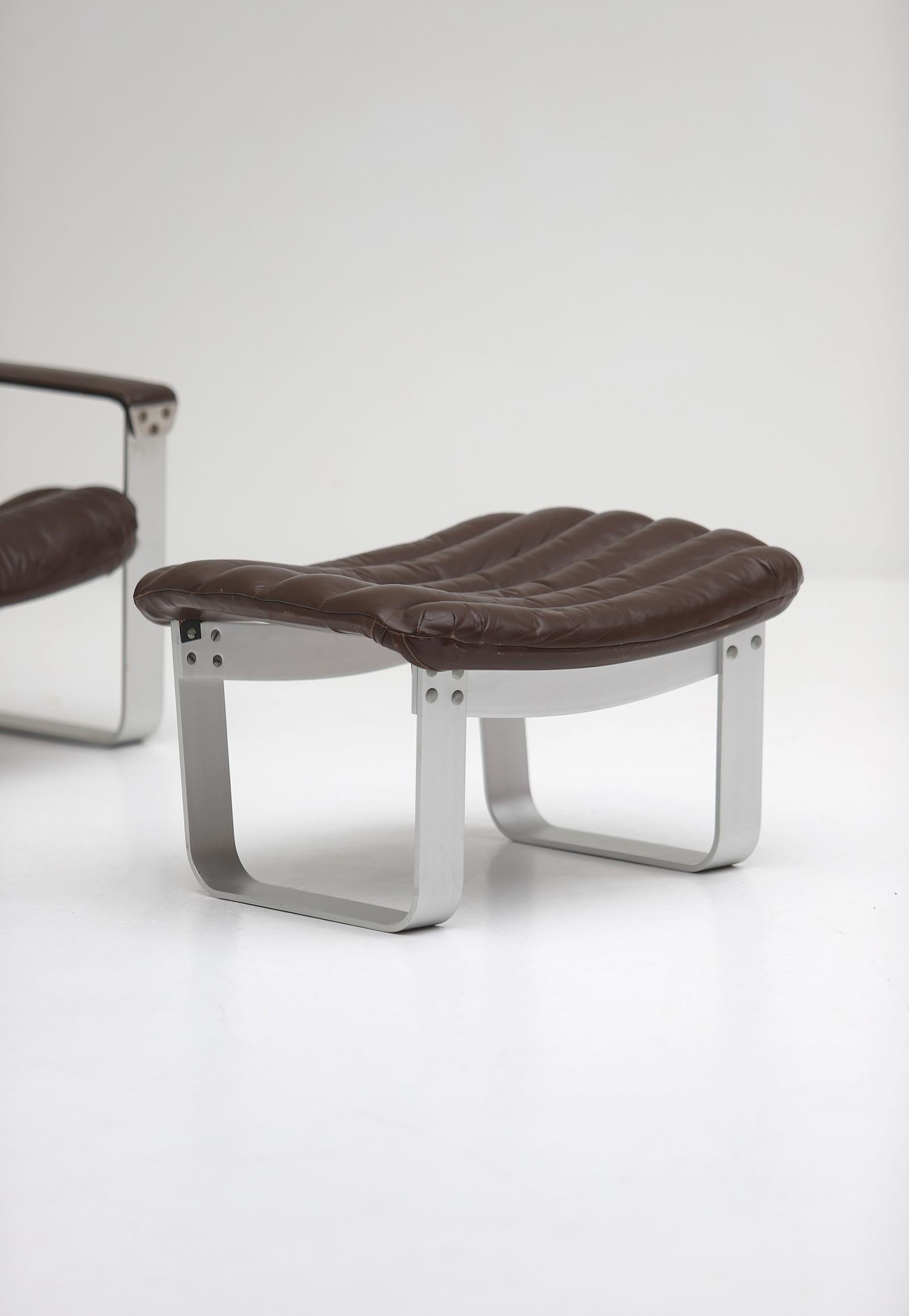 Mid-Century Modern Ilmari Lappalainen for Asko, 1960s, Aluminum Base Lounge Chair & Ottoman