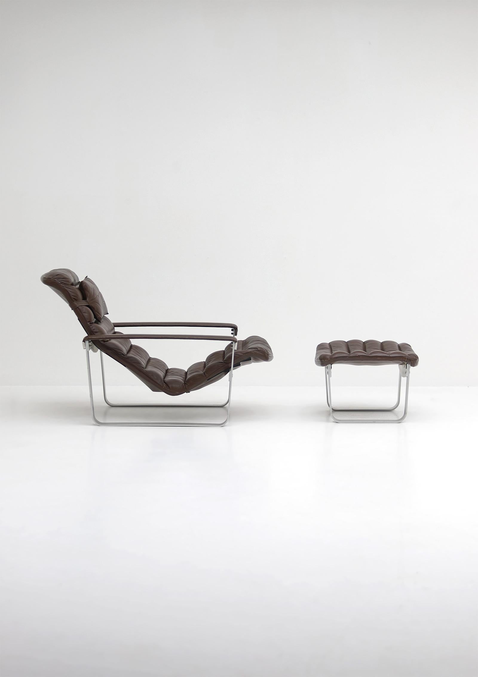 Finnish Ilmari Lappalainen for Asko, 1960s, Aluminum Base Lounge Chair & Ottoman
