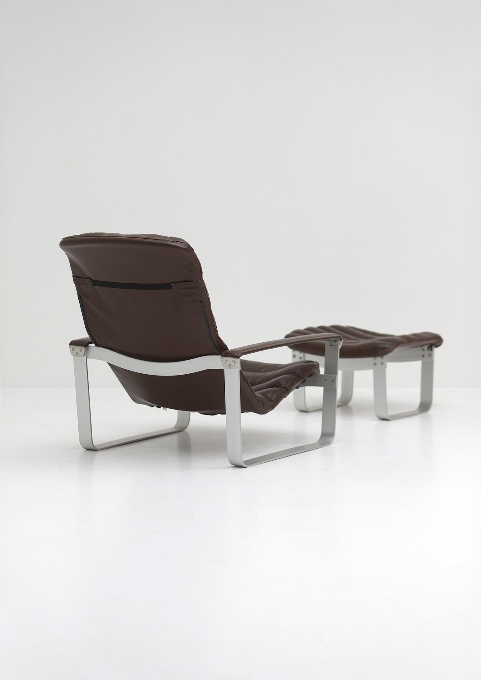 20th Century Ilmari Lappalainen for Asko, 1960s, Aluminum Base Lounge Chair & Ottoman