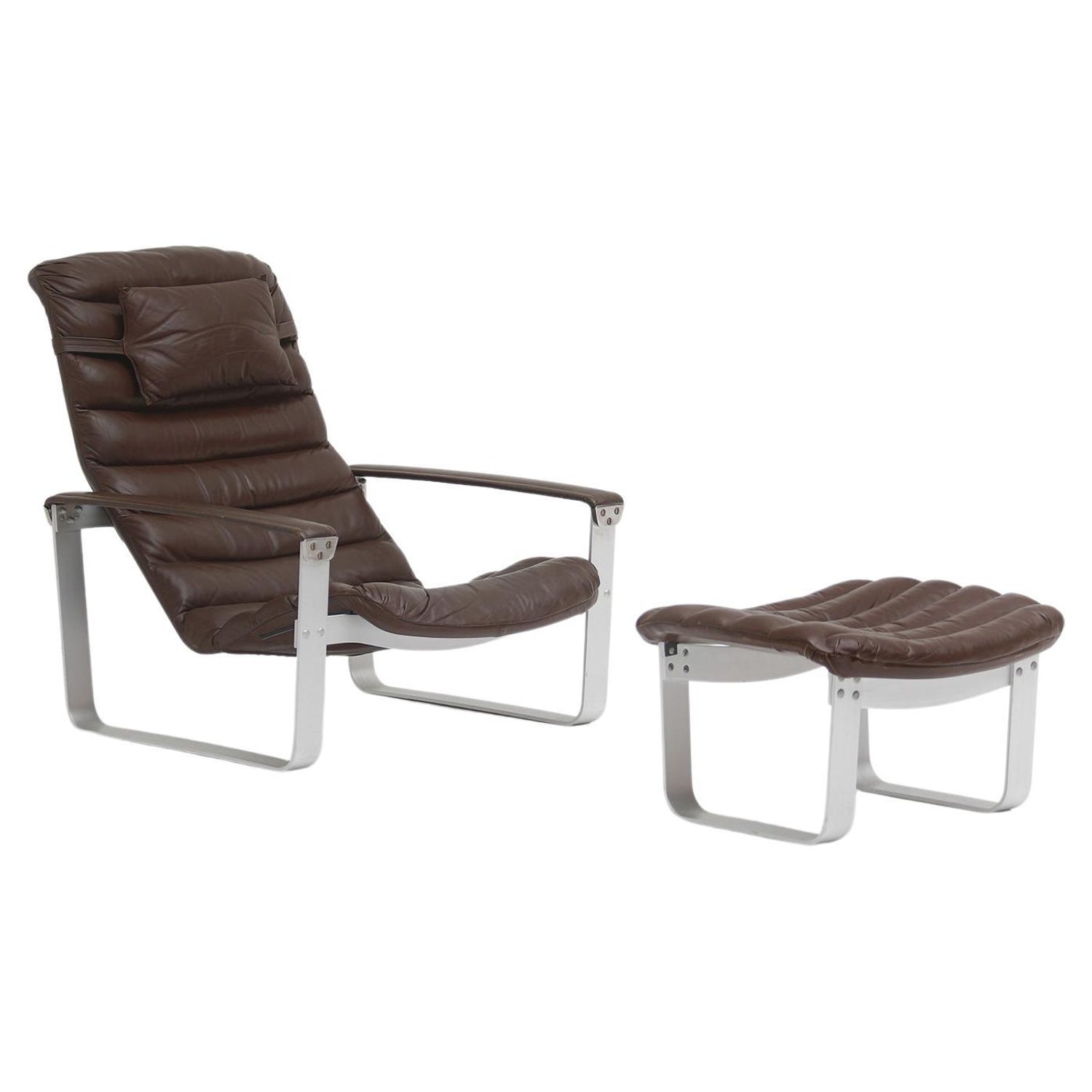 Ilmari Lappalainen for Asko, 1960s, Aluminum Base Lounge Chair and Ottoman  at 1stDibs