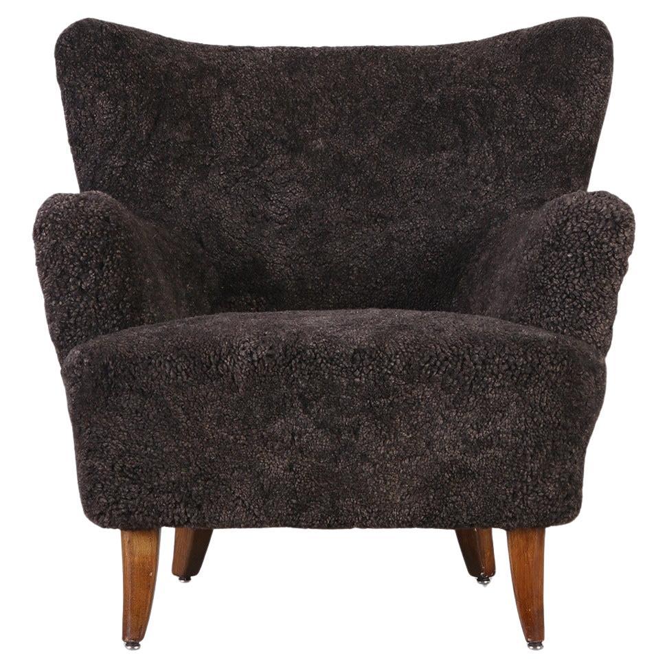 Ilmari Lappalainen for Asko 'Laila' Armchair in Espresso Sheepskin, 1950s