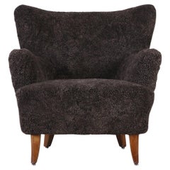 Ilmari Lappalainen for Asko 'Laila' Armchair in Espresso Sheepskin, 1950s
