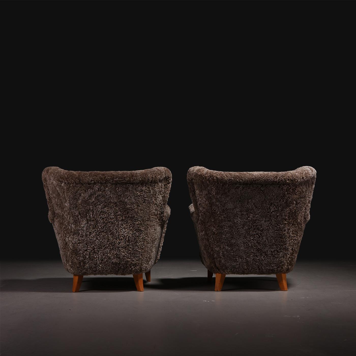 Ilmari Lappalainen für Asko 'Laila' Sessel aus Sahara-Schafsleder, 1950er Jahre (Finnisch) im Angebot