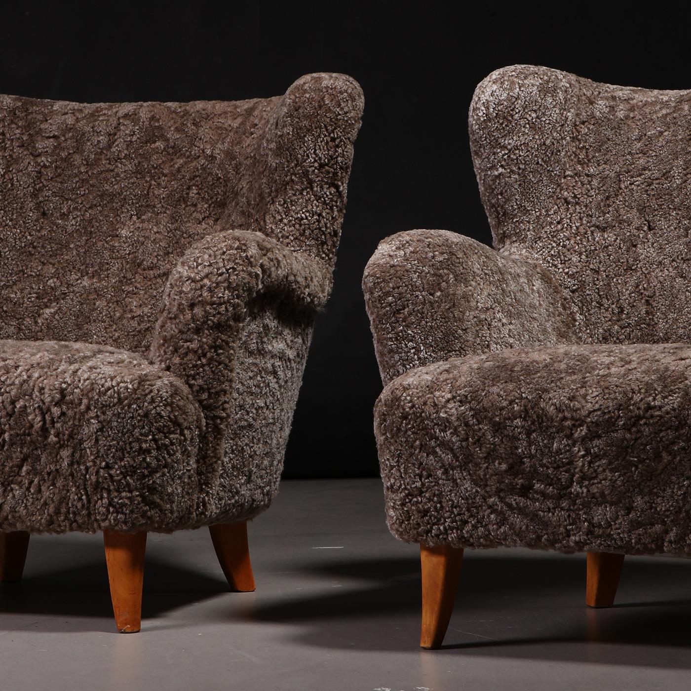 Ilmari Lappalainen für Asko 'Laila' Sessel aus Sahara-Schafsleder, 1950er Jahre (Schaffell und Schafleder) im Angebot