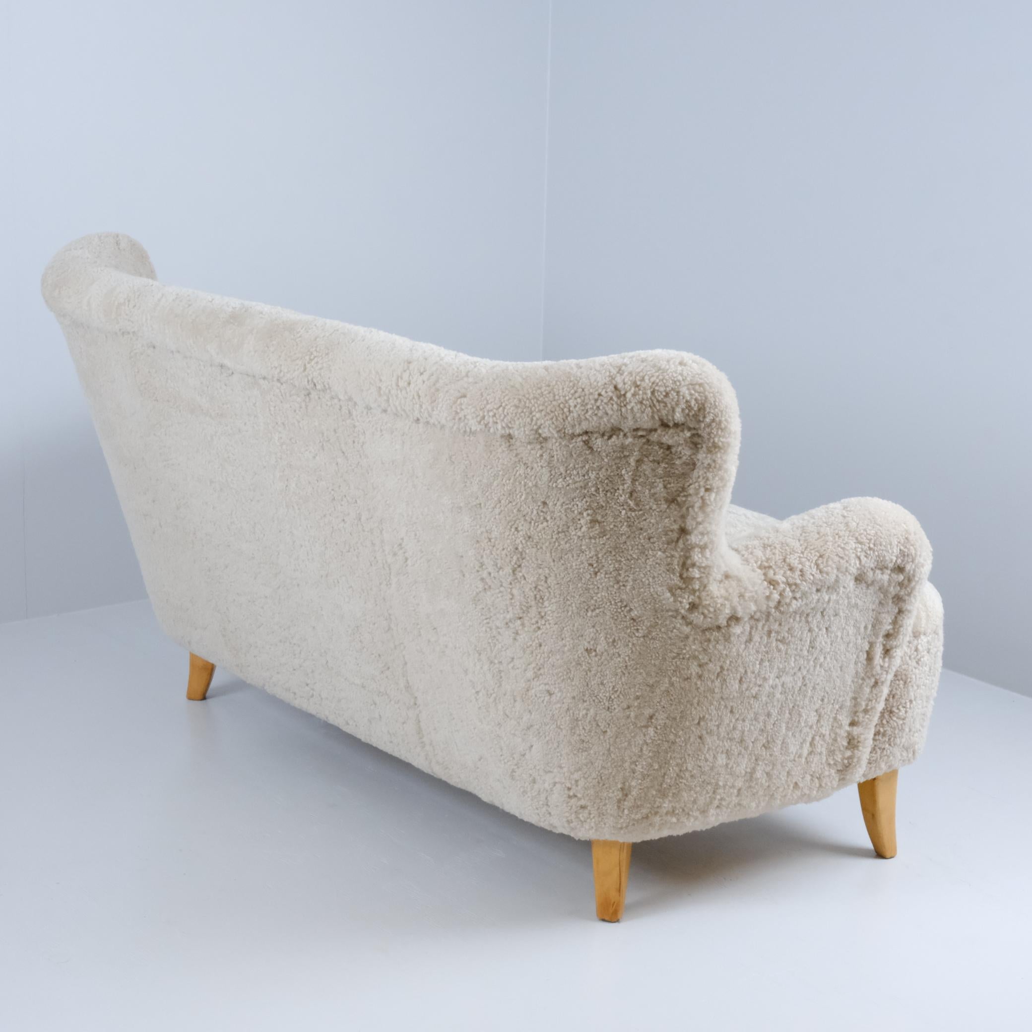Ilmari Lappalainen Laila Sofa Model 238 in Sheepskin, Asko 1940s For Sale 1
