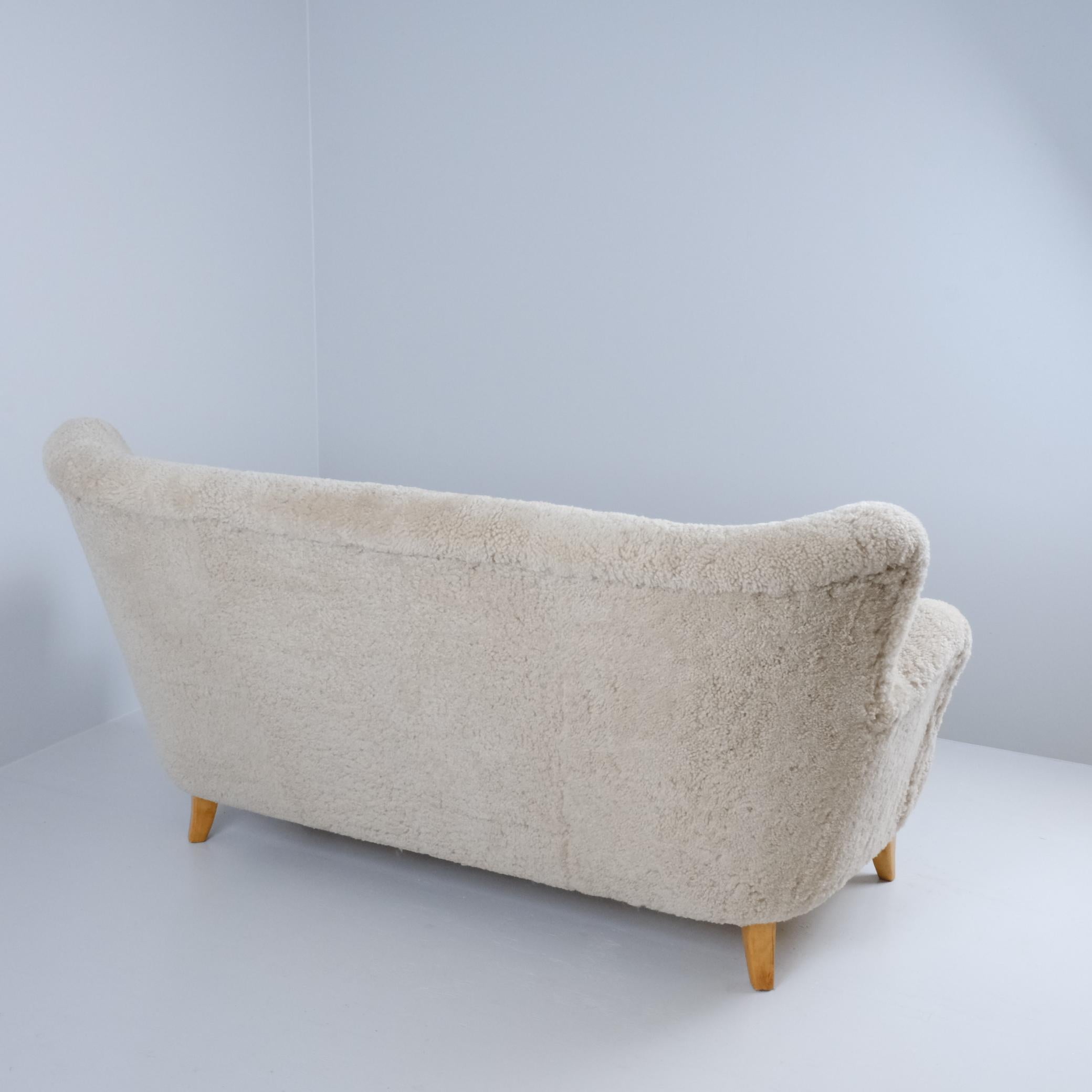Ilmari Lappalainen Laila Sofa Model 238 in Sheepskin, Asko 1940s For Sale 2