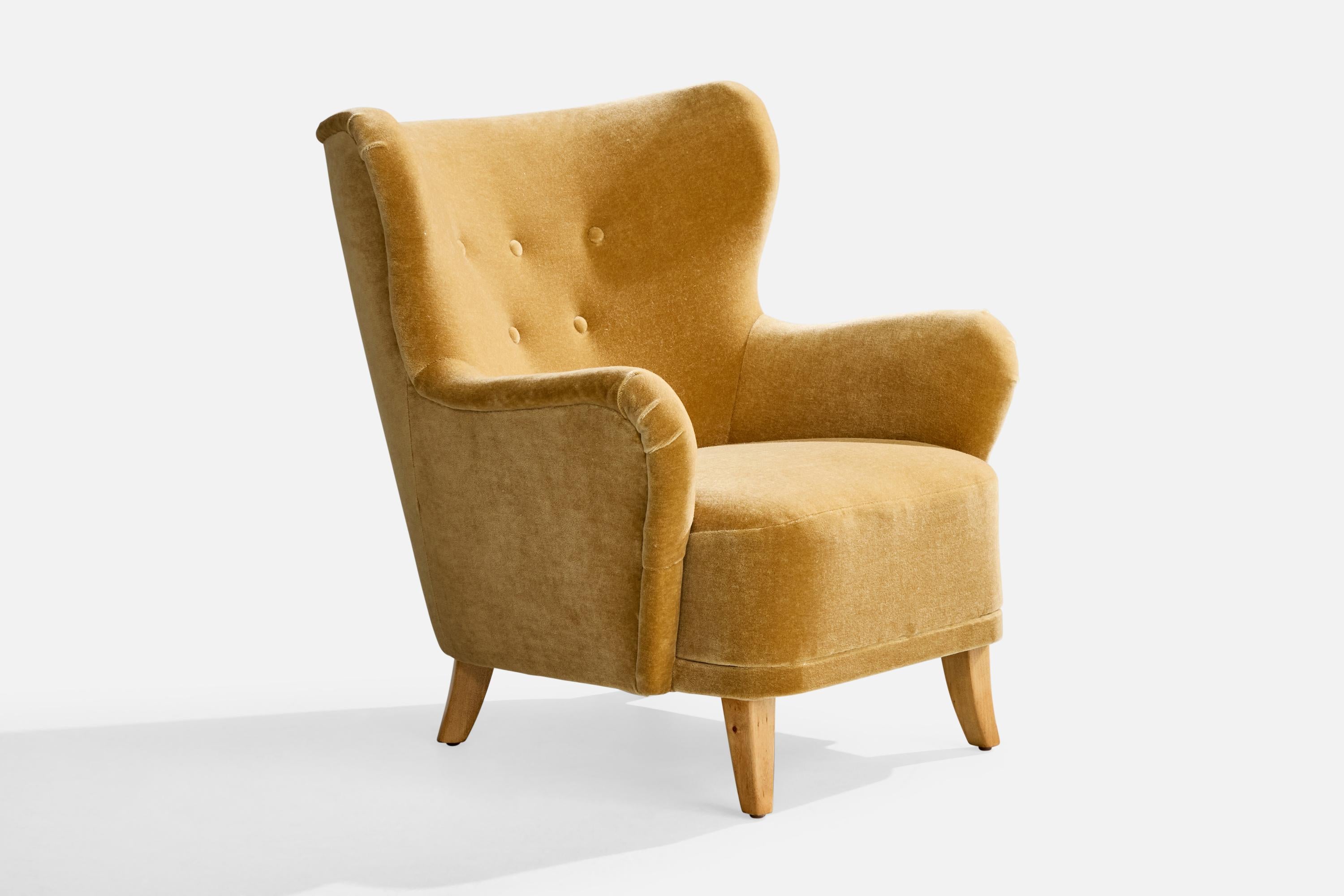 Ilmari Lappalainen, Loungesessel, Samt, Birke, Finnland, 1950er Jahre im Angebot 2