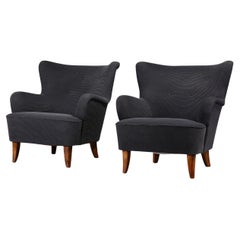 Ilmari Lappalainen Pair of ‘Laila’ Armchairs in Black Fabric, 1940s